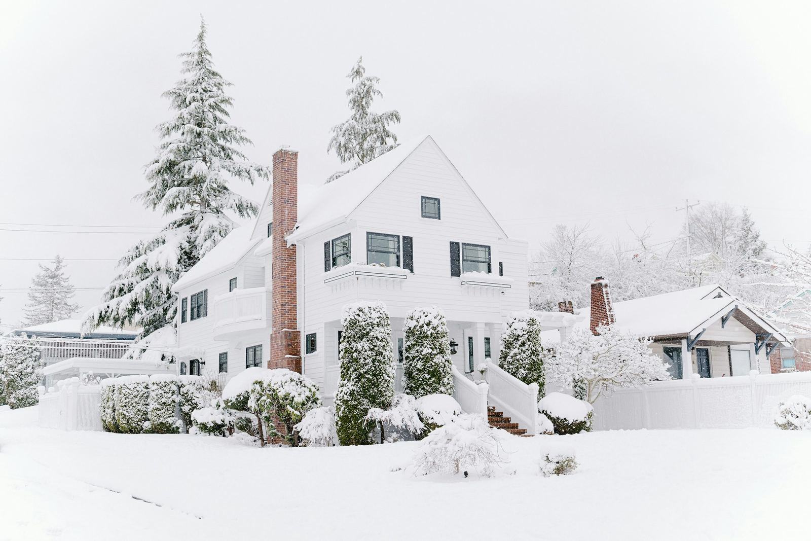 Neighborhood homes under snow