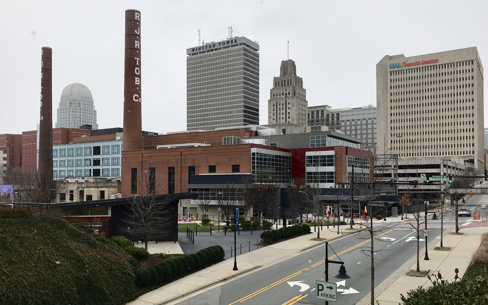 Downtown Winston-Salem with the redeveloped Bailey Power Plant